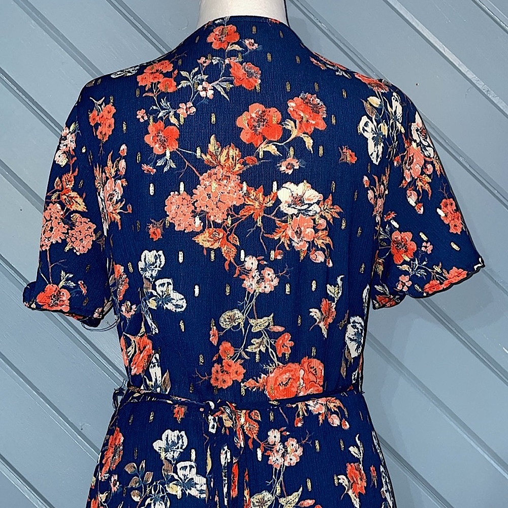 Lulu's Divine Days Navy Blue Floral Flutter Sleeve Wrap Maxi Dress - Picture 7 of 12